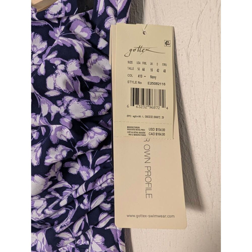 Gottex one-piece women's swimsuit navy purple floral size 14 new with tags! - Picture 6 of 8